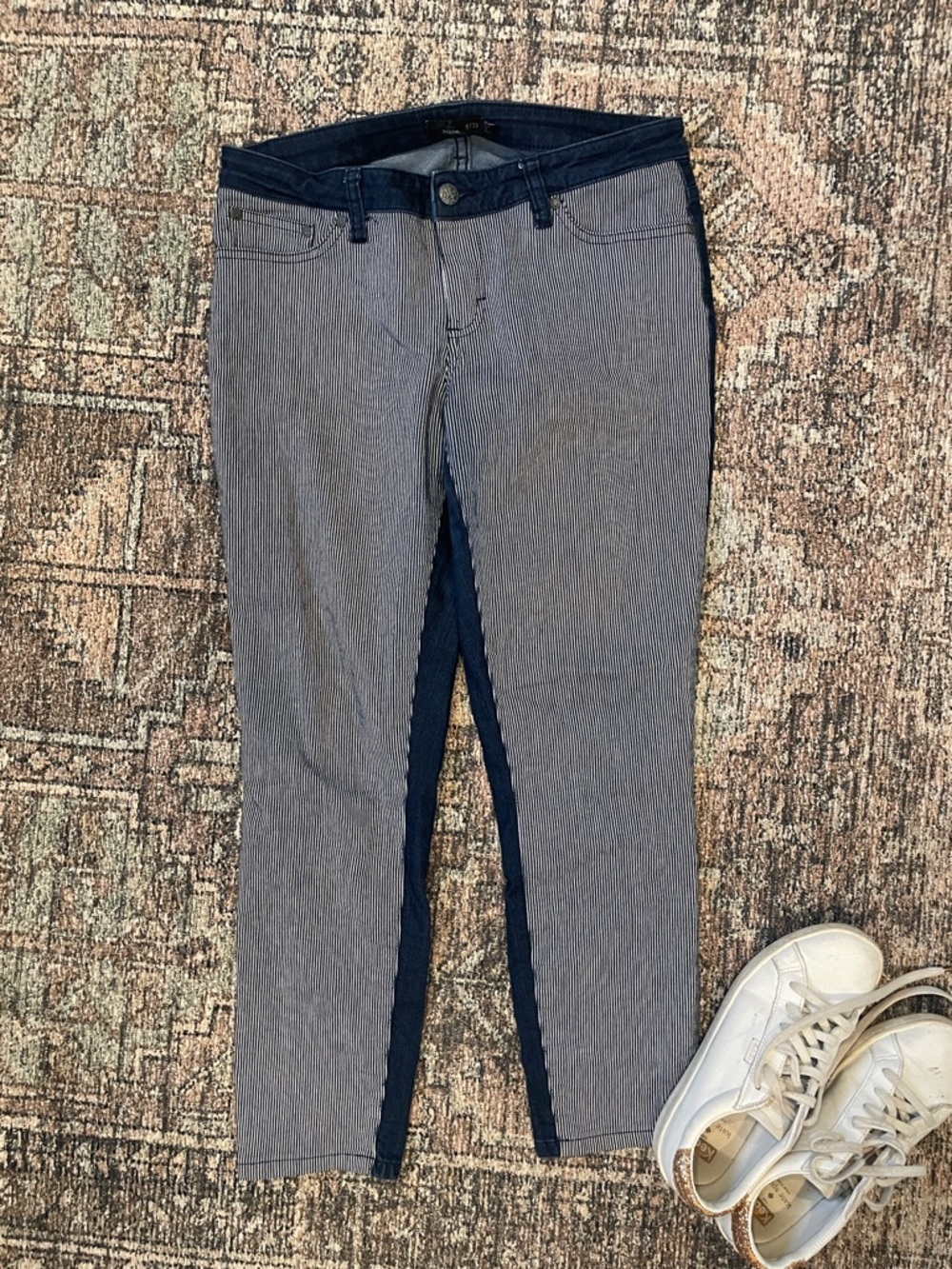 Prana Striped Tapered Jeans 8/29 Blue White Stripe